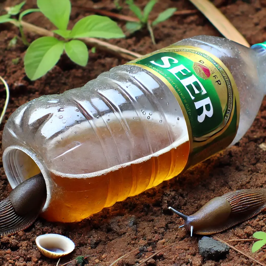Selbst gebaute Schneckenfalle aus einer Wasserflasche