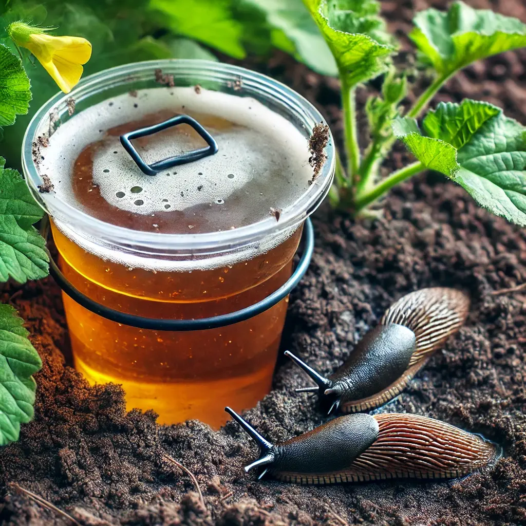 eine Bierfalle zur Bekämpfung der Schneckeninvasion